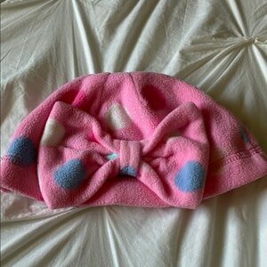 Gerber Pink Fleece Beanie with Blue and White Polka Dots and Bow
